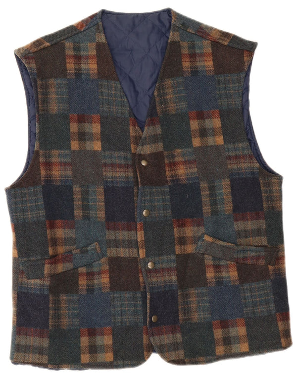 Gilet vintage da uomo IT 48 medio in lana a quadri multicolore