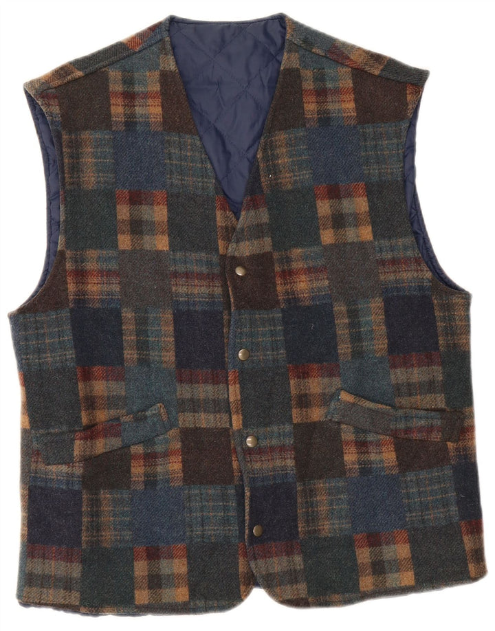 Gilet vintage da uomo IT 48 medio in lana a quadri multicolore