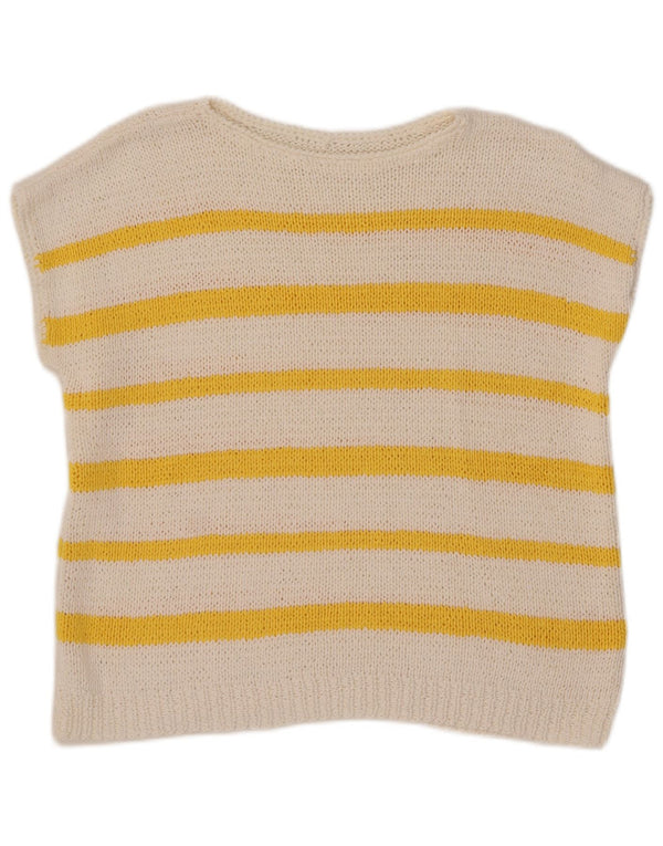 Maglione maglione vintage da donna con scollo a barca UK 16 grandi strisce bianche