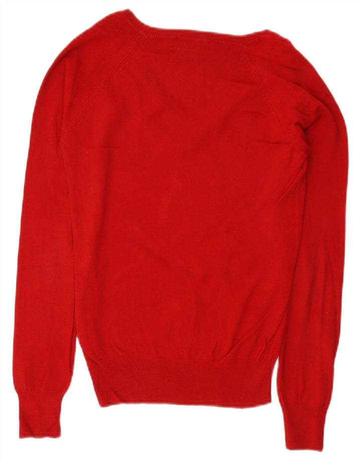 Maglione Zara da donna con scollo a V UK 8 piccolo cotone rosso