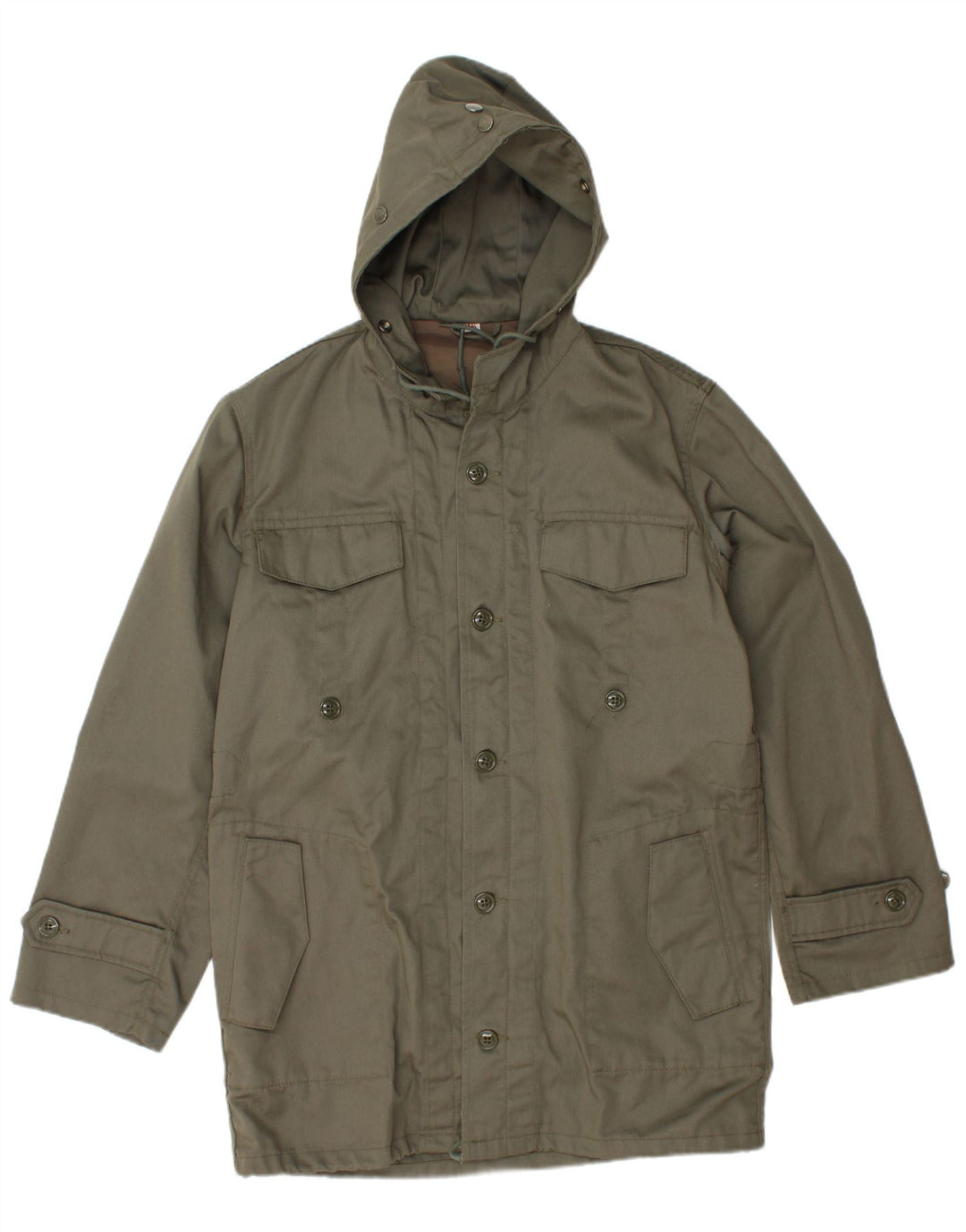 Giacca Parka vintage da uomo con cappuccio IT 46 Small Khaki