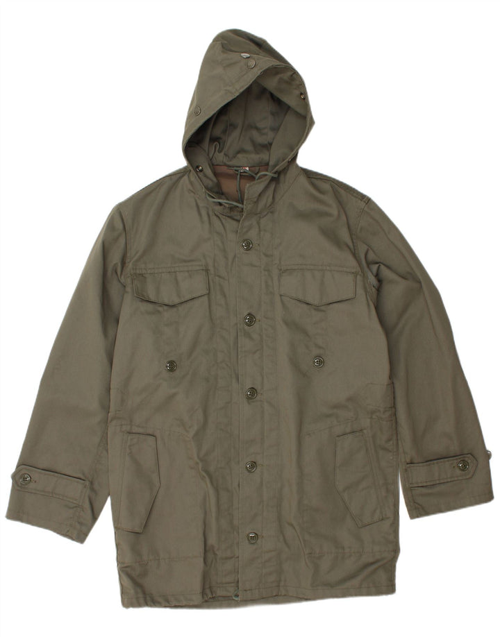 Giacca Parka vintage da uomo con cappuccio IT 46 Small Khaki