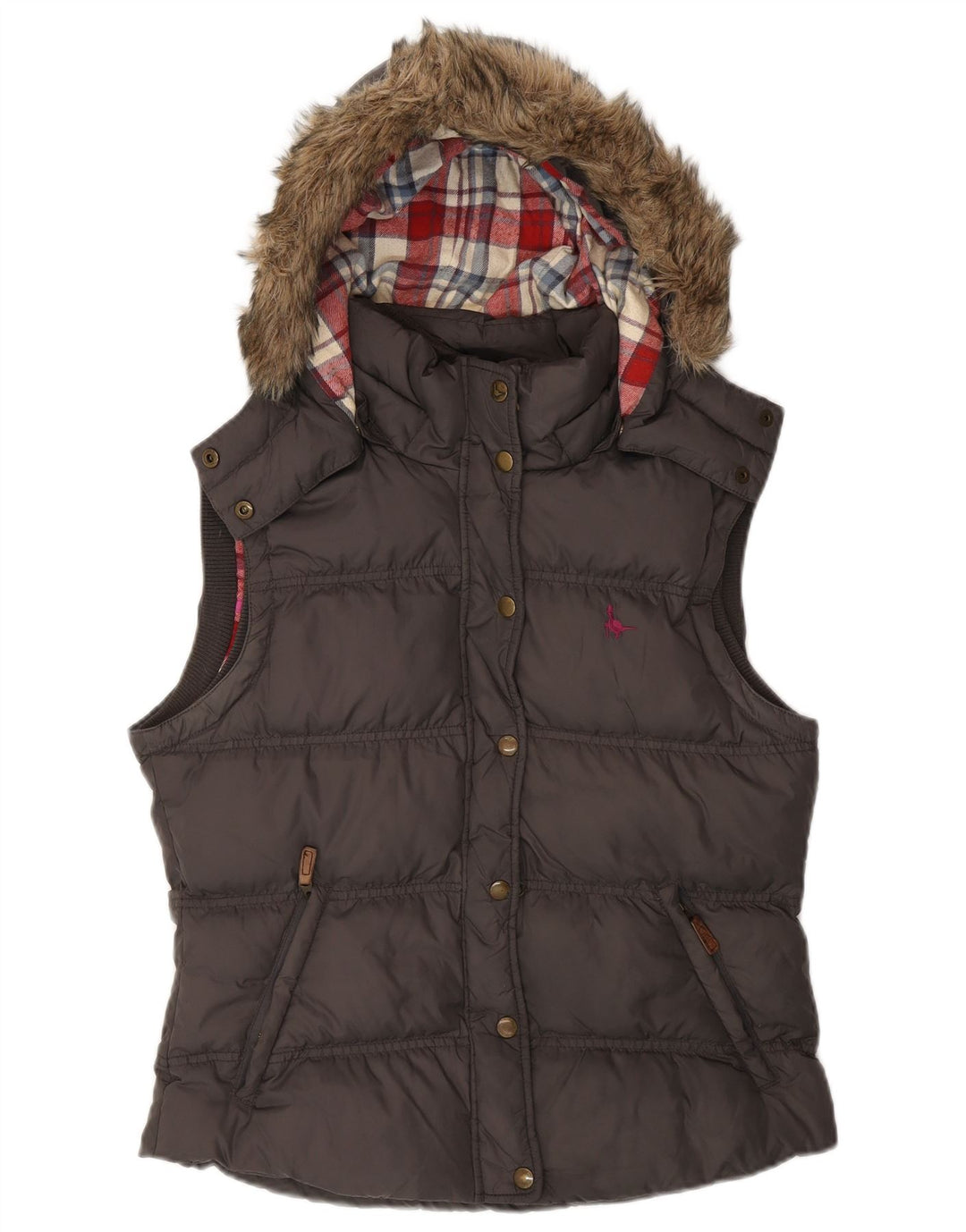 JACK WILLS Gilet imbottito con cappuccio da donna UK 12 Nylon grigio medio