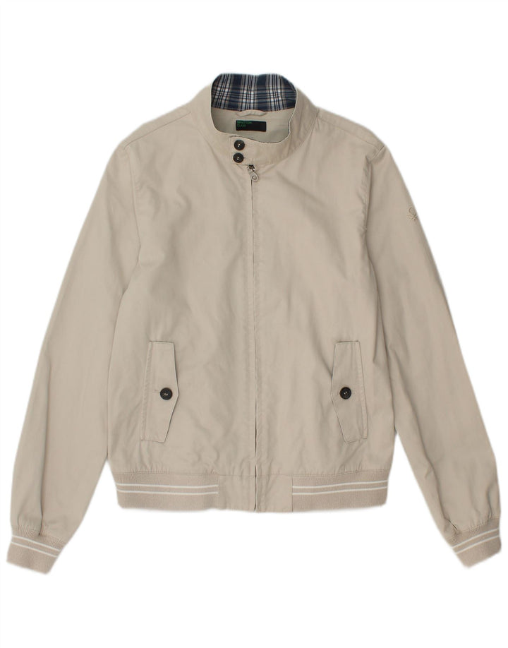 BENETTON Boys Bomber Jacket 11-12 Years 2XL Beige Cotton