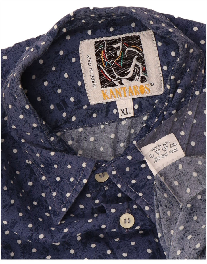 KANTAROS Camicia a maniche corte da uomo XL in viscosa maculata blu navy