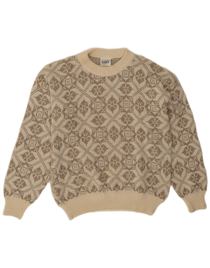 Maglione maglione girocollo da uomo Ciao XL Lana geometrica beige