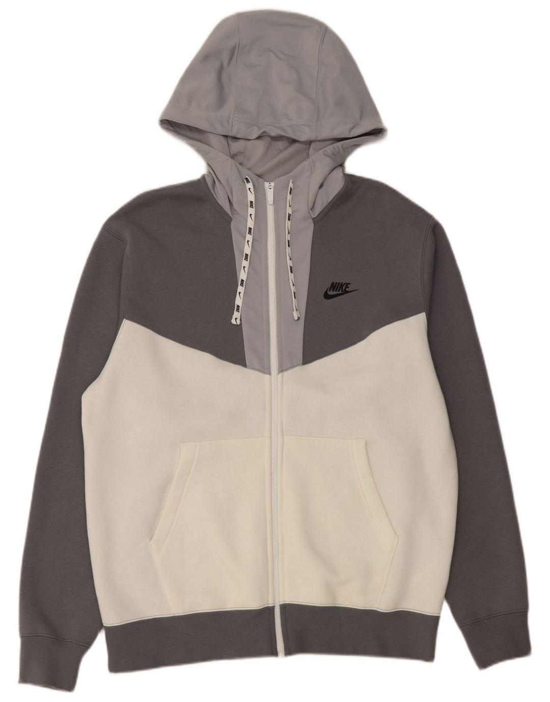 Felpa con cappuccio e zip grafica Nike da uomo in cotone color block grigio medio