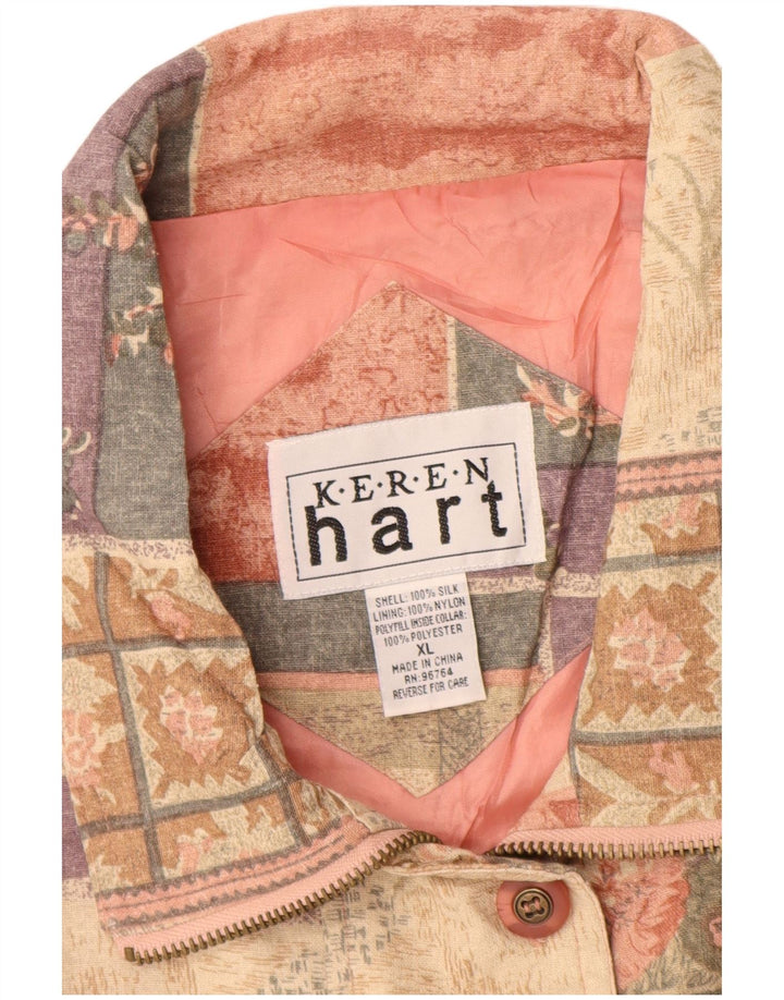 Giubbotto bomber vintage da donna UK 18 XL in seta patchwork multicolore