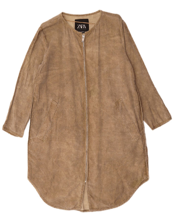 Abito a trapezio oversize a maniche lunghe da donna Zara UK 10 piccolo Lyocell beige