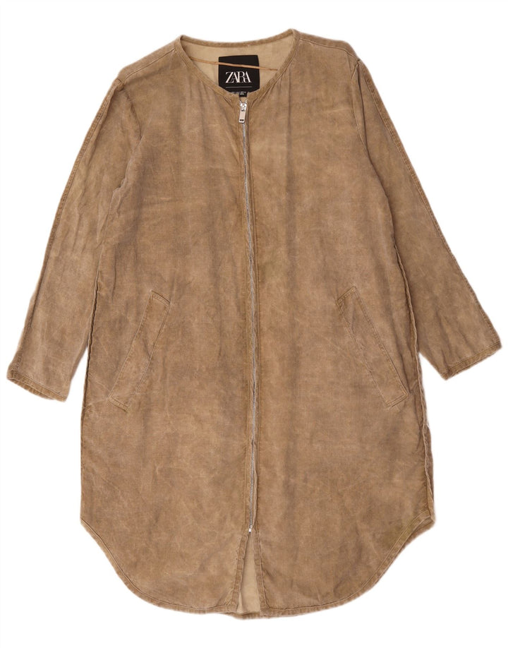 Abito a trapezio oversize a maniche lunghe da donna Zara UK 10 piccolo Lyocell beige