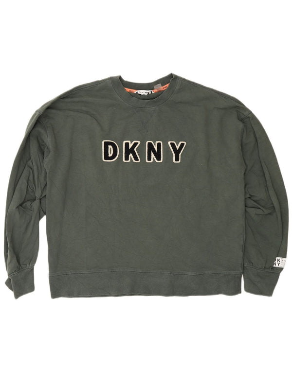 Felpa da donna Dkny con vestibilità comoda grafica, maglione UK 14, cotone verde medio