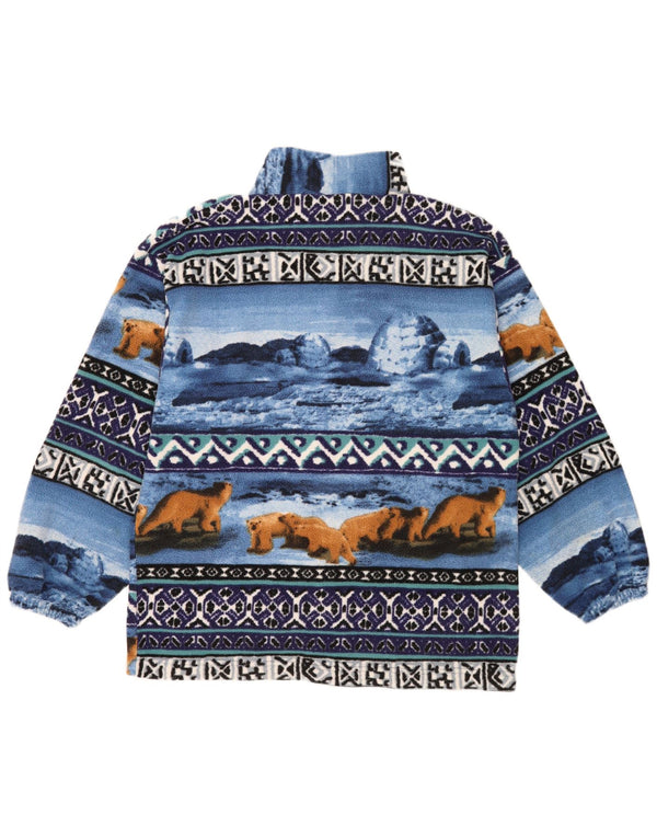 Giacca in pile vintage da uomo con motivo astratto UK 38 blu medio retrò