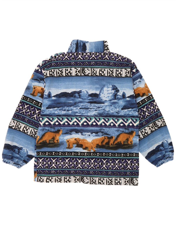 Giacca in pile vintage da uomo con motivo astratto UK 38 blu medio retrò