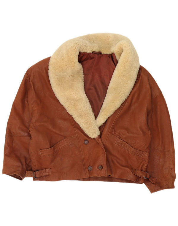 ST MICHAEL Giacca corta doppiopetto da donna UK 18 XL Pelle marrone