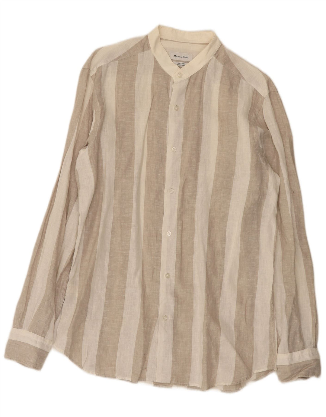 Camicia Uomo Massimo Dutti Lino Rigato Beige Medio