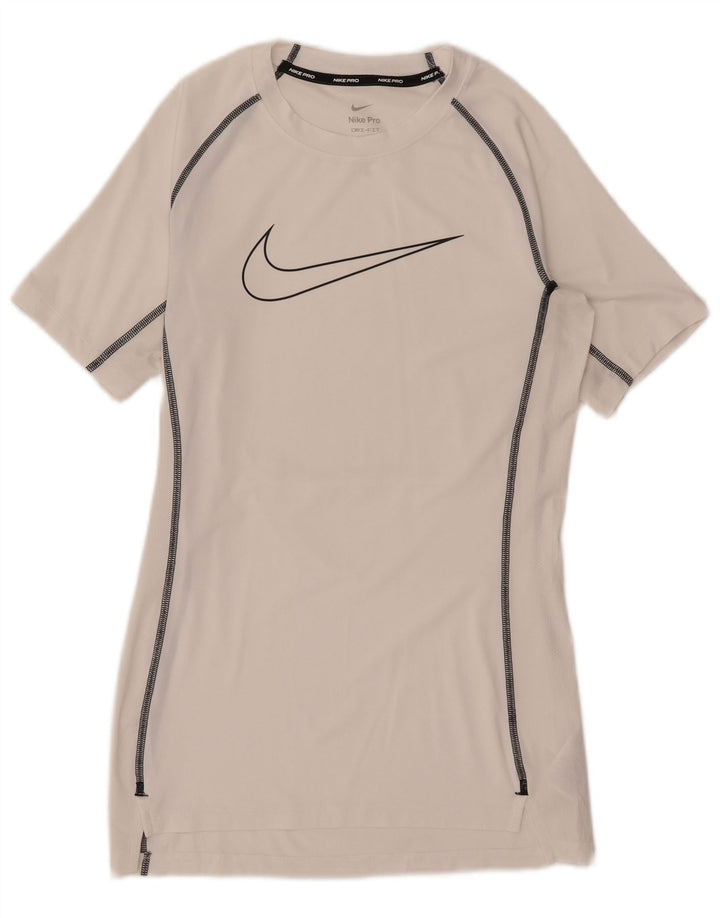 T-shirt grafica Nike Dri Fit da uomo, parte superiore in poliestere bianco medio