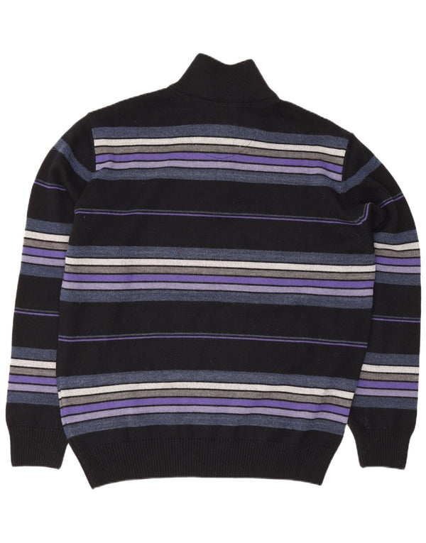 Maglione vintage da uomo con zip e collo in lana a righe nere grandi