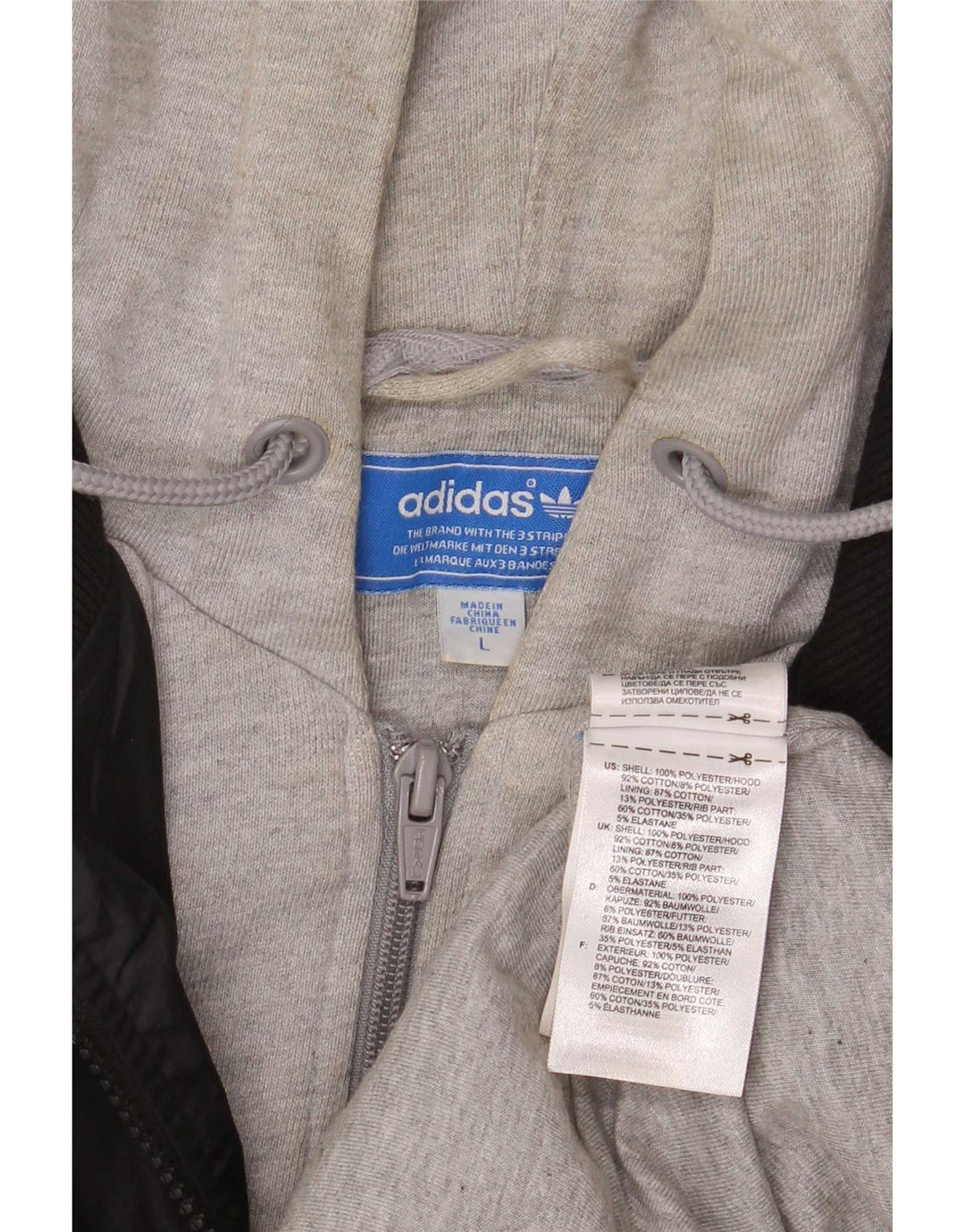 Giubbotto bomber con cappuccio da uomo Adidas UK 40 Large nero in poliestere color block