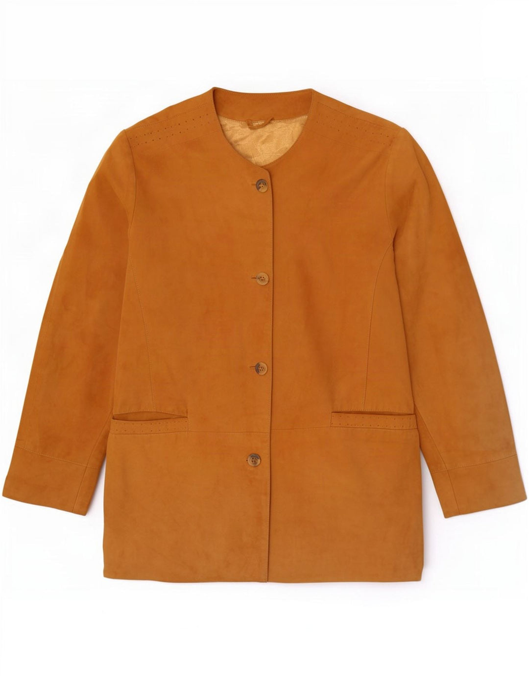 Giacca blazer in pelle scamosciata da donna a 4 bottoni Canda UK 14 grande in pelle beige
