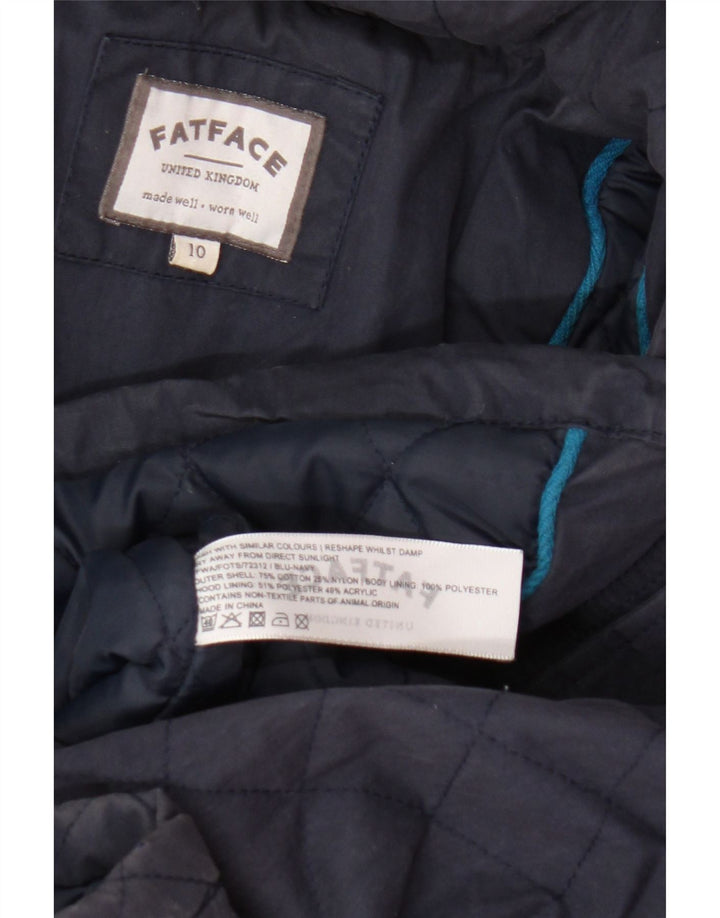 Giacca trapuntata con cappuccio da donna Fat Face UK 10 piccola in cotone blu navy