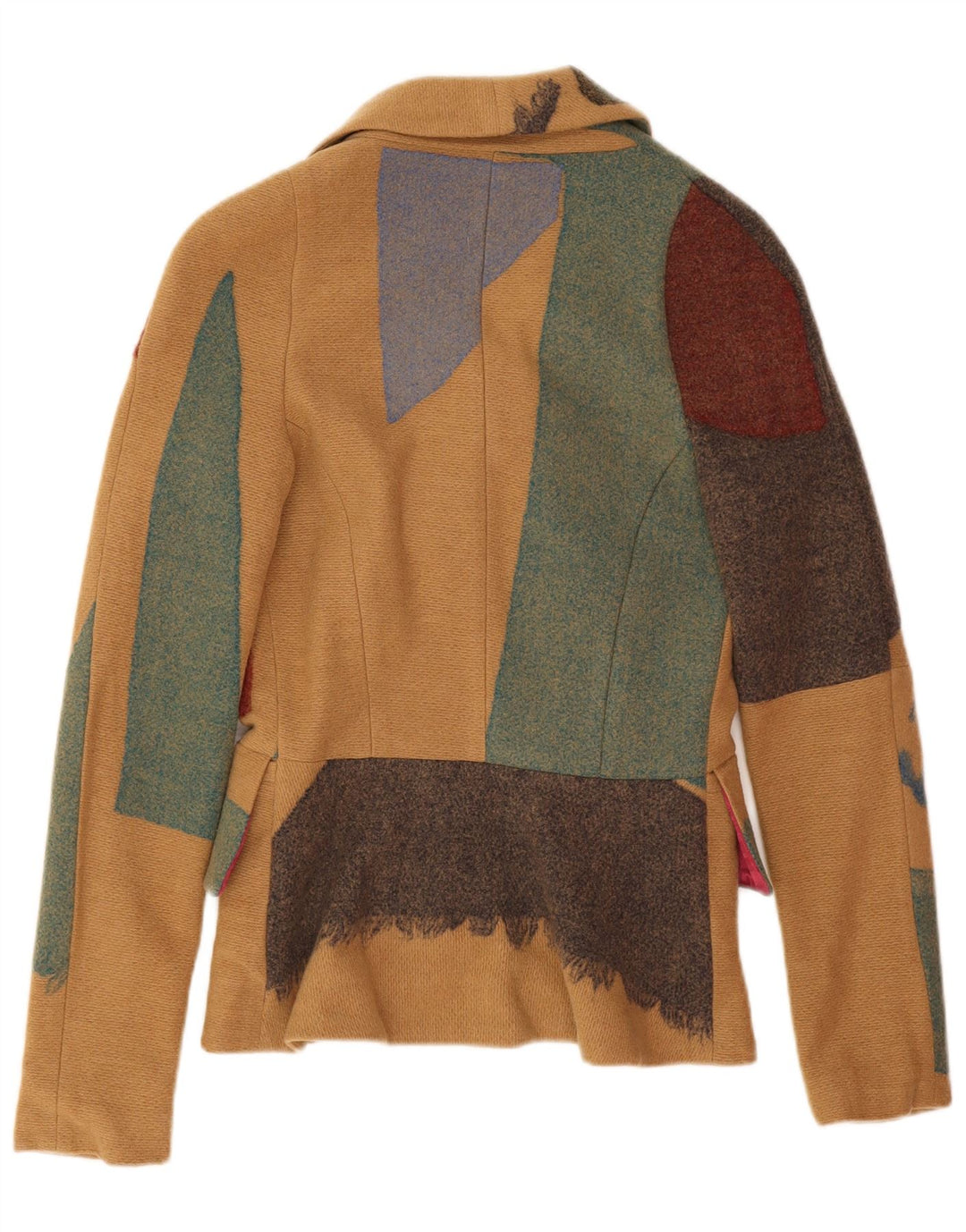 Desigual Giacca Blazer da Donna con Grafica a 3 Bottoni UK 8 Piccolo Patchwork Beige
