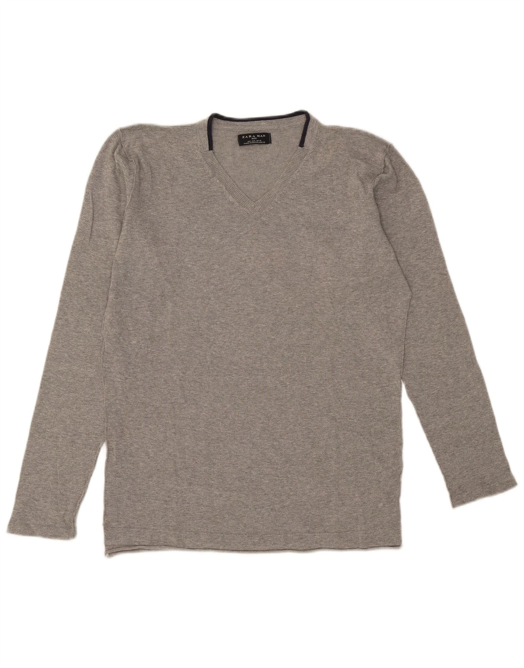 Maglione Zara da uomo con scollo a V grande in cotone grigio