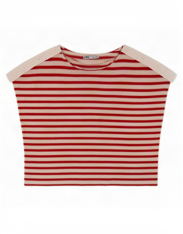 Maglione corto con scollo a barca da donna Zara UK 16 a righe grandi rosse