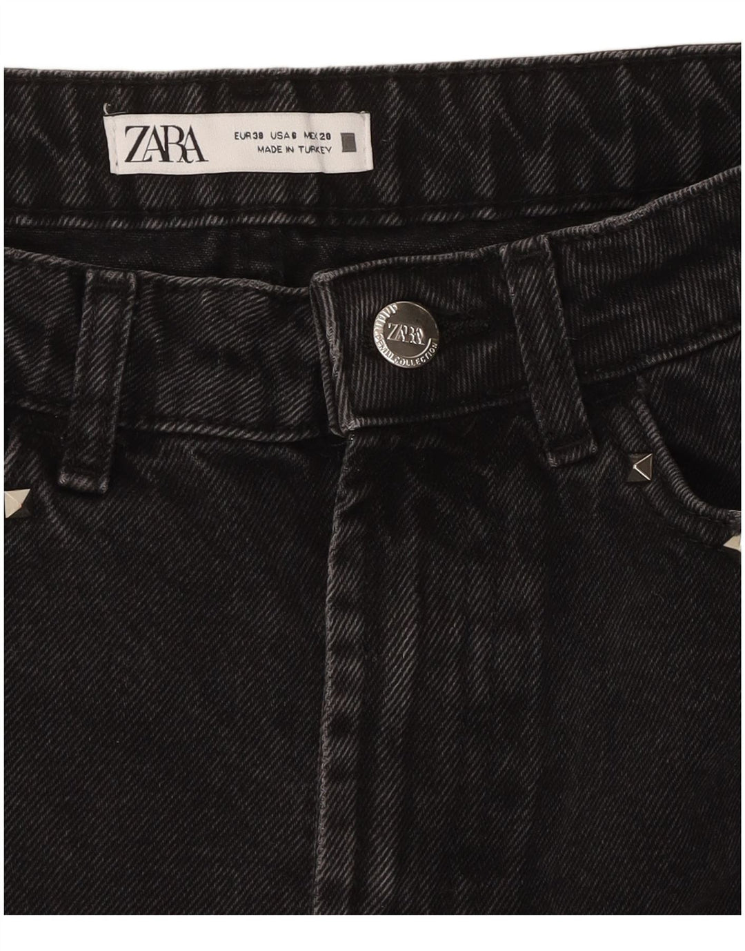 Pantaloncini in denim invecchiato ZARA da donna EU 38 piccoli W28 neri