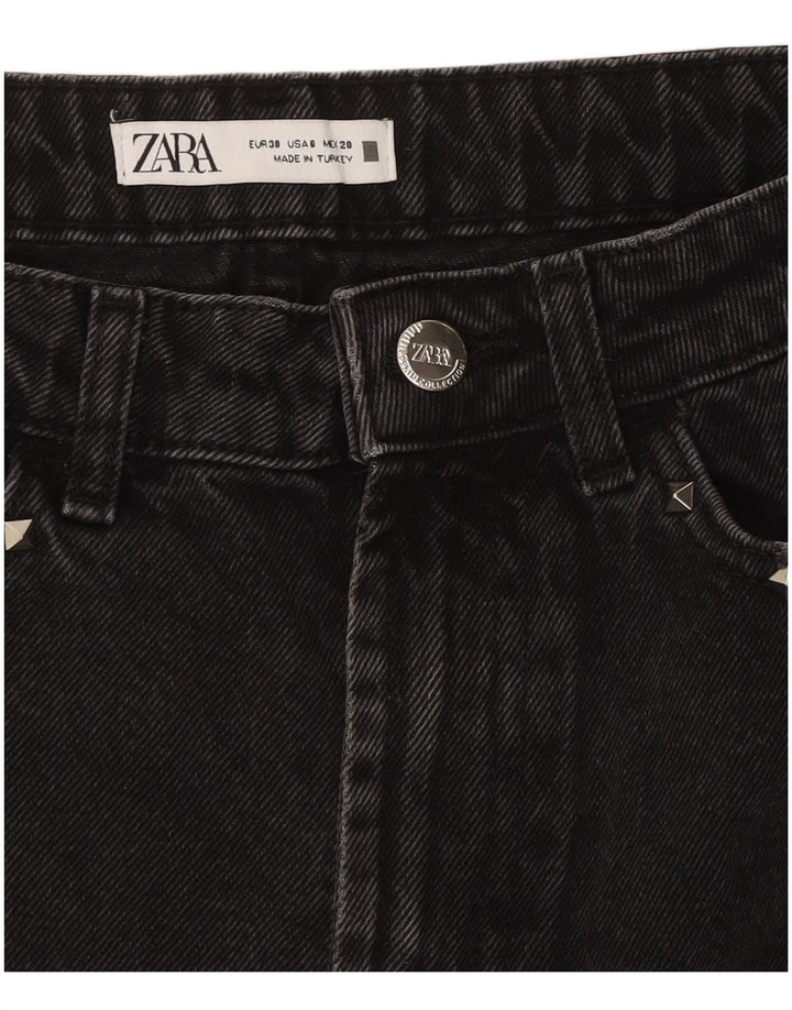 Pantaloncini in denim invecchiato ZARA da donna EU 38 piccoli W28 neri