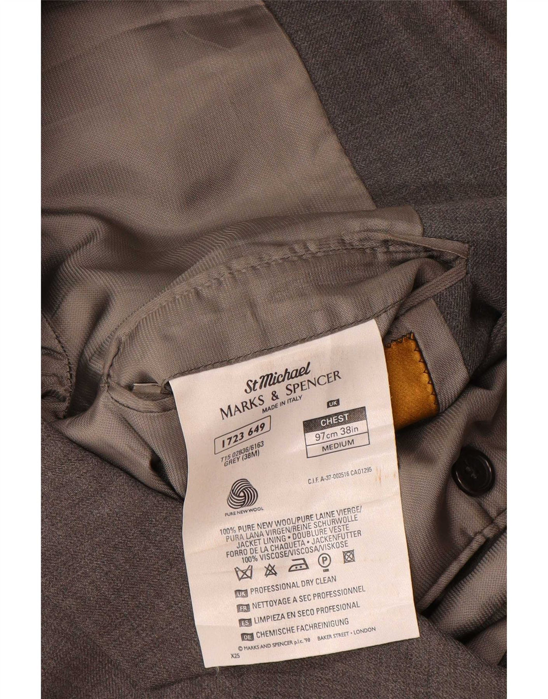 Giacca blazer a 3 bottoni da uomo Marks & Spencer UK 38 lana vergine grigio medio