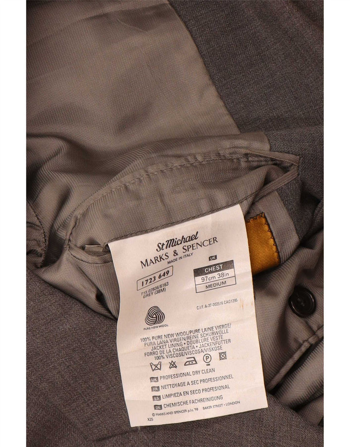 Giacca blazer a 3 bottoni da uomo Marks & Spencer UK 38 lana vergine grigio medio