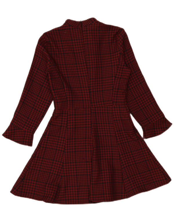 Zara Womens Long Sleeve A-Line Dress UK 10 Small Red Check