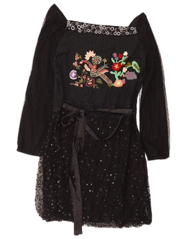 Desigual Abito da donna a trapezio con spalle scoperte con grafica EU 42 Grande floreale nero