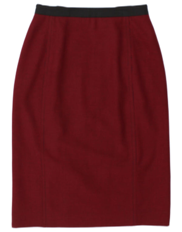 Gonna a tubino da donna Jaeger UK 8 piccola W27 poliestere pied de poule bordeaux