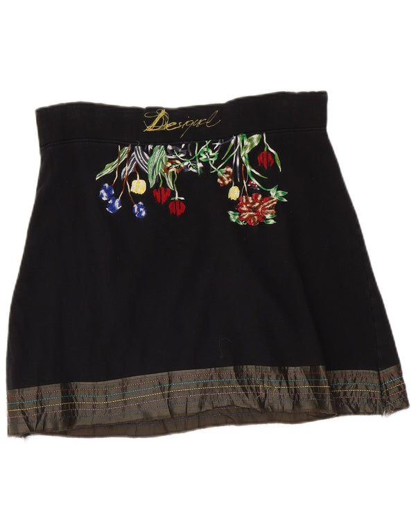 Desigual Womens Mini Skirt Small W27 Black Floral Cotton