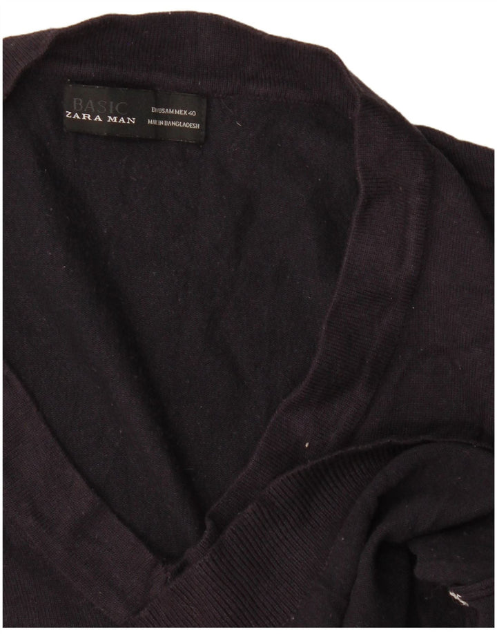 Maglione Zara da uomo con scollo a V blu navy medio