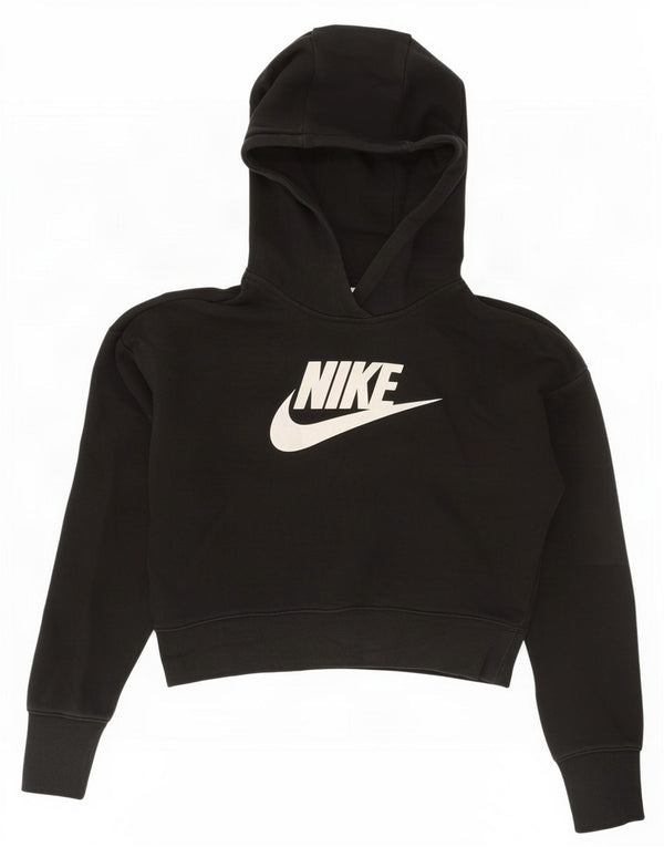 Felpa con cappuccio grafica Nike da donna, taglia corta, UK 14, grande, cotone nero