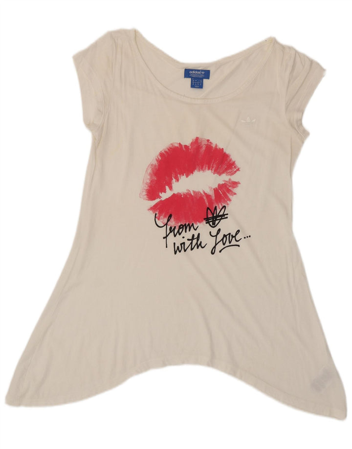 Top tunica asimmetrica grafica da donna ADIDAS UK 8 piccolo cotone bianco