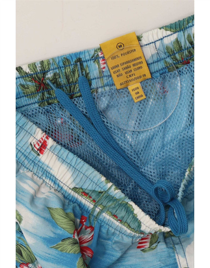 Pantaloncini da bagno con grafica vintage da uomo blu medio poliestere hawaiano