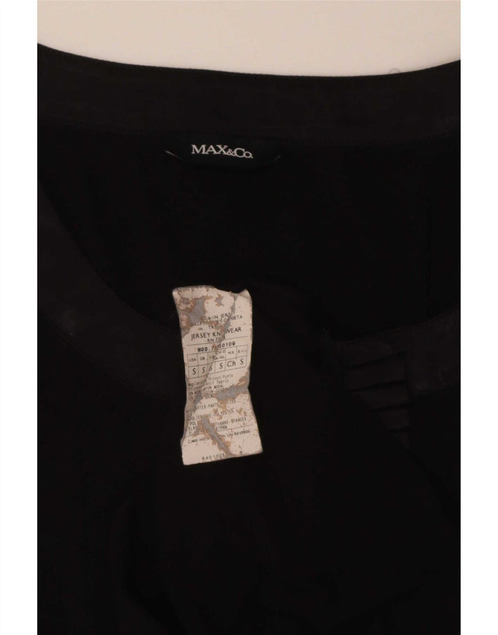 Max & Co. Top da donna con volant sul davanti manica a 3/4 UK 8 piccolo poliestere nero