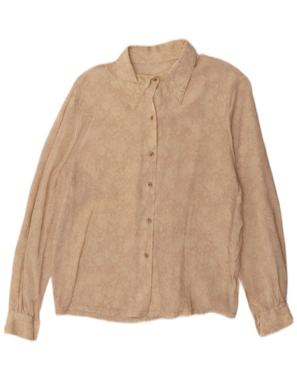 Camicetta camicia vintage da donna UK 16 grande floreale beige