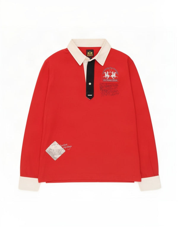 Polo da rugby da uomo con grafica a maniche lunghe La Martina, colore rosso grande