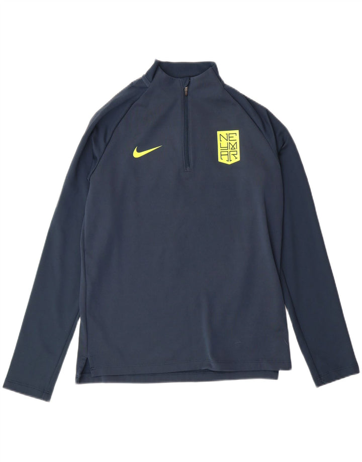 NIKE Boys Graphic Graphic Top Long Sleeve 12-13 Years Large Navy Blue