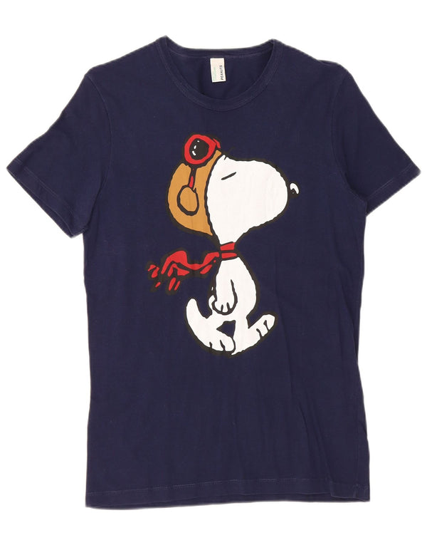 T-shirt grafica da donna BENETTON Peanuts UK 10 piccola in cotone blu navy