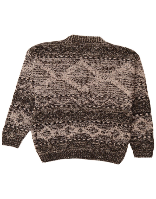 Maglione maglione girocollo vintage da uomo XL grigio geometrico