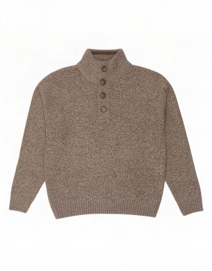 Maglione da uomo Marks & Spencer con bottoni e collo marrone medio screziato