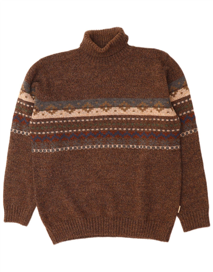 Maglione maglione collo alto da uomo Camel Active in lana Fair Isle marrone medio