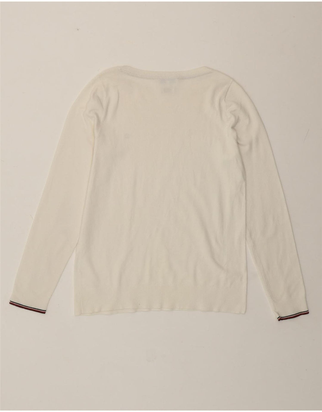 Maglione maglione con scollo a barca da donna Tommy Hilfiger UK 10 piccolo cotone bianco sporco