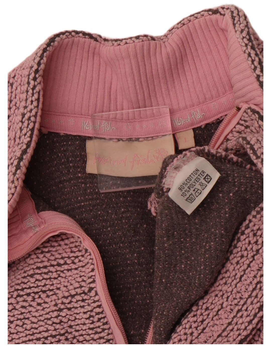 WEIRD FISH Felpa da donna con collo con zip Maglione UK 16 Grande cotone rosa