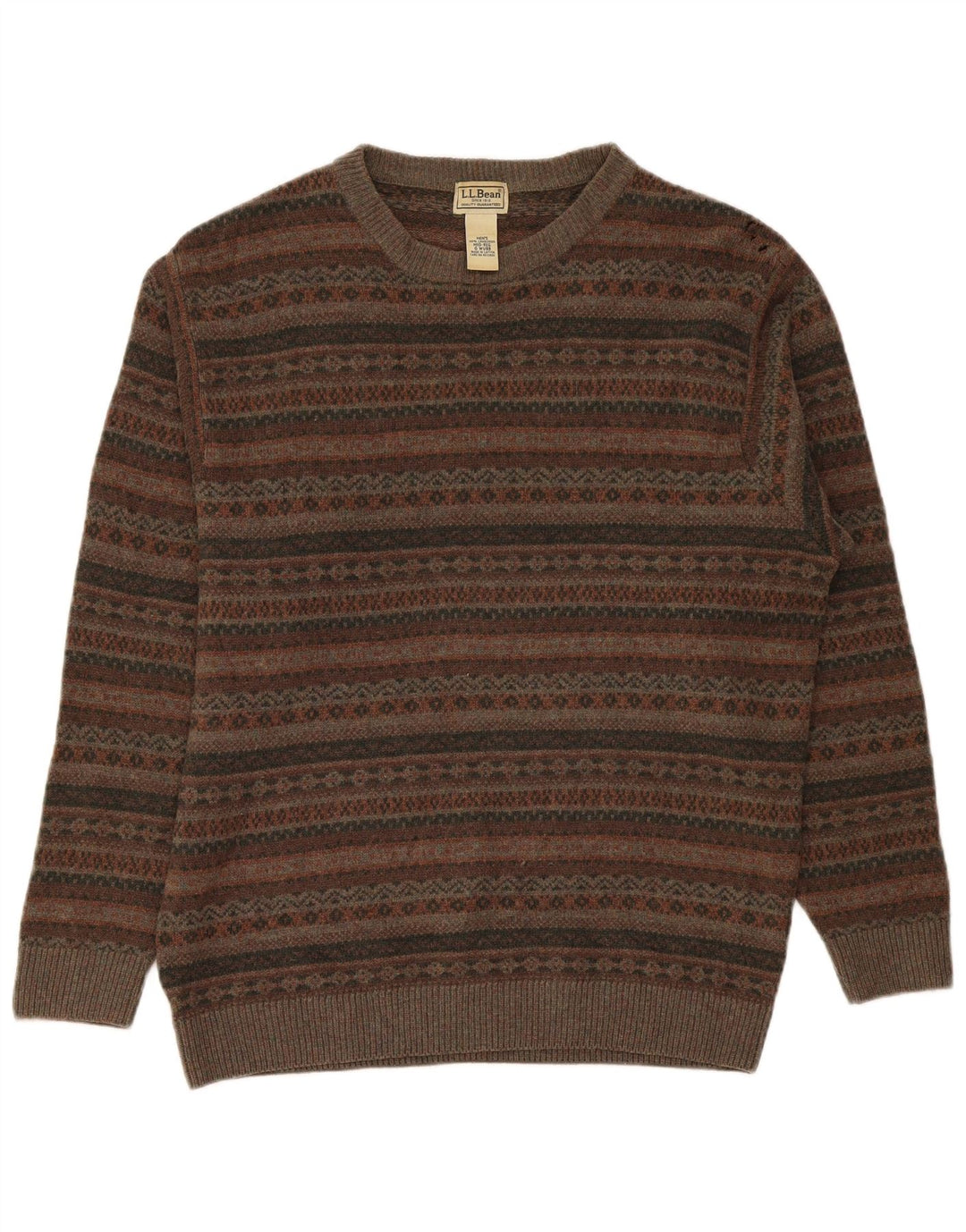 Maglione da uomo con scollo a barca L.L.Bean, lana d'agnello Fair Isle color kaki medio